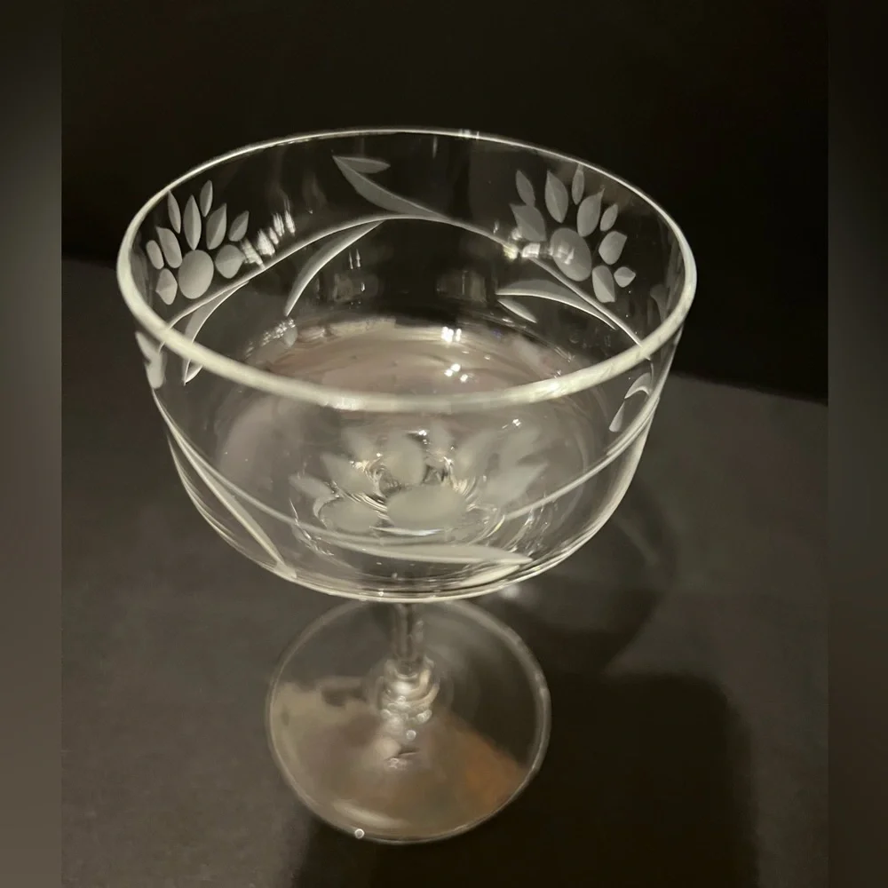 Vintage Etched Crystal Cocktail Glasses, Set of 4